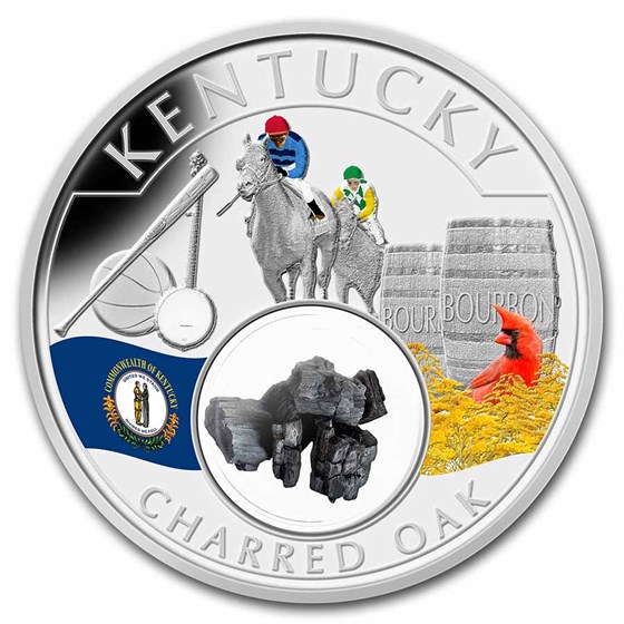 2021 1 oz Ag Treasures of the U.S. Kentucky Charred Oak (Color) 2021 1 oz Ag Treasures of the U.S. Kentucky Charred Oak (Color)