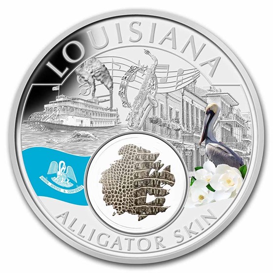 2021 1 oz Ag Treasures of the U.S. Louisiana Alligator Skin Color 2021 1 oz Ag Treasures of the U.S. Louisiana Alligator Skin Color
