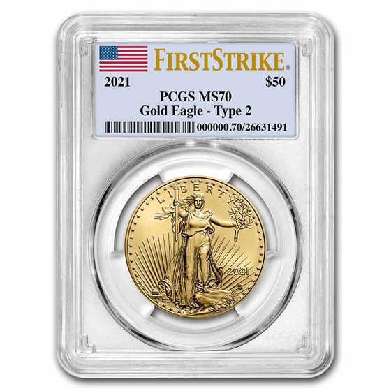 2021 1 oz American Gold Eagle (Type 2) MS-70 PCGS (FirstStrike®) 2021 1 oz American Gold Eagle (Type 2) MS-70 PCGS (FirstStrike®)