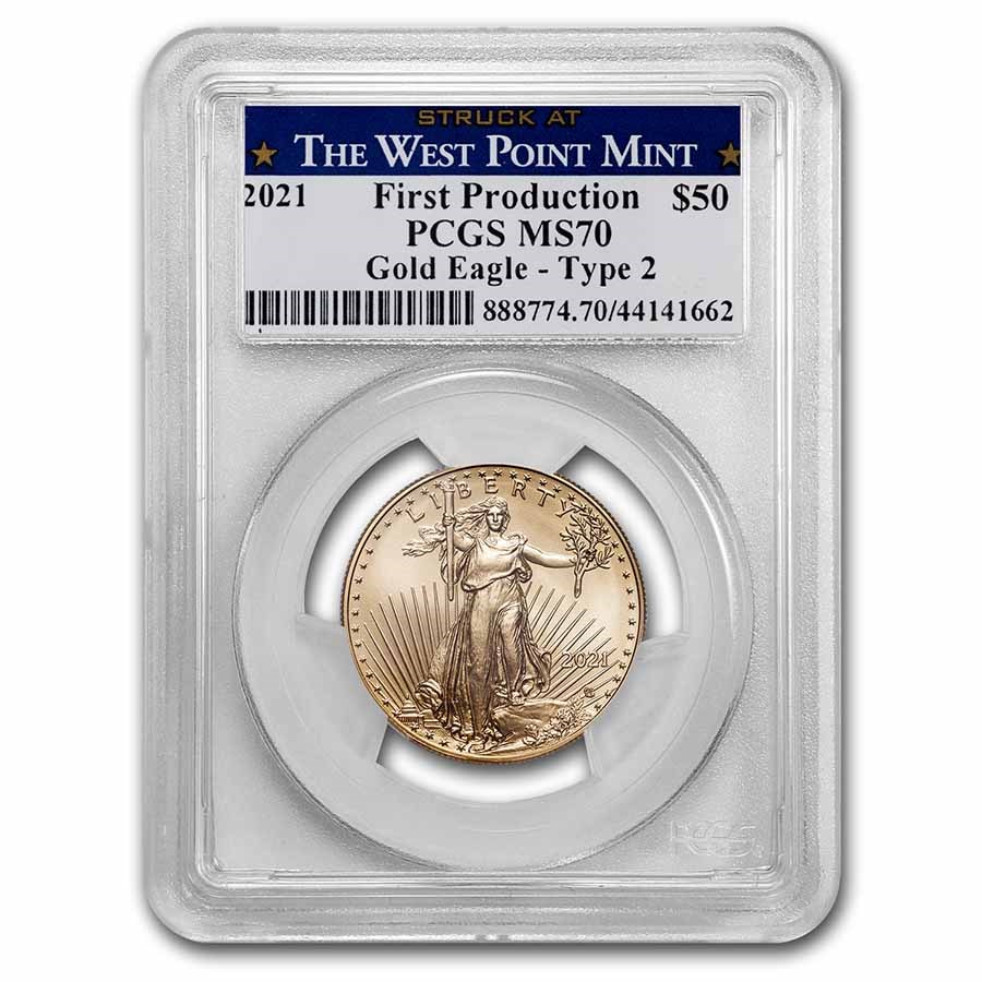 2021 1 oz Gold Eagle (T2) MS-70 PCGS (1st Production, West Point)
