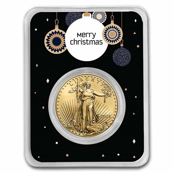 2021 1 oz Gold Eagle Type 2 - w/Elegant Merry Christmas Card 2021 1 oz Gold Eagle Type 2 - w/Elegant Merry Christmas Card
