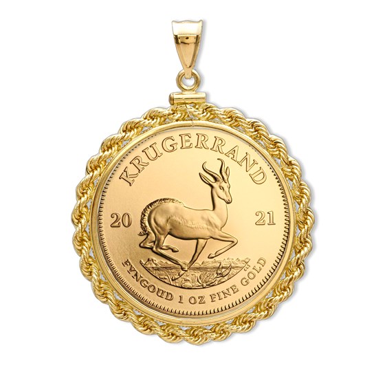 2021 1 oz Gold Krugerrand Pendant (Rope-Screw Top Bezel) 2021 1 oz Gold Krugerrand Pendant (Rope-Screw Top Bezel)