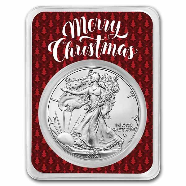 Buy 2021 1 oz Silver Eagle Type 2 w/Elegant Merry Christmas Card APMEX