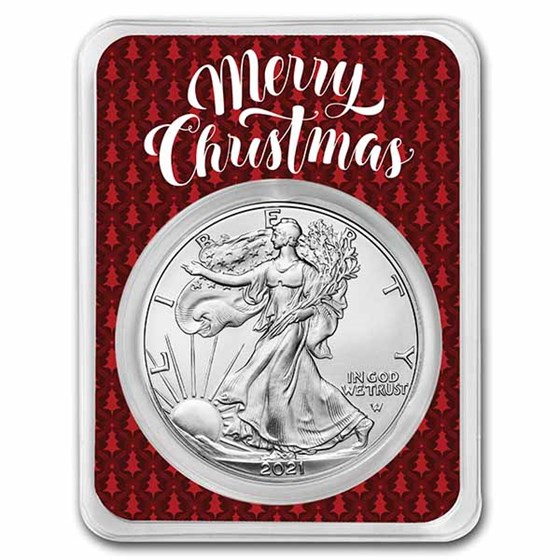 2021 1 oz Silver Eagle Type 2 - w/Elegant Merry Christmas Card 2021 1 oz Silver Eagle Type 2 - w/Elegant Merry Christmas Card
