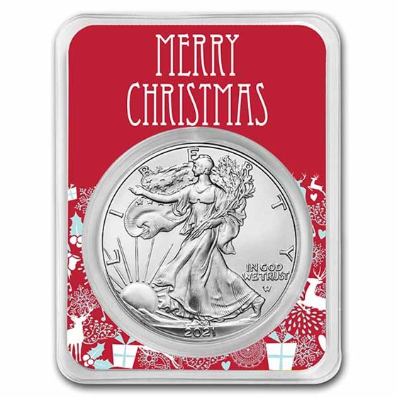 2021 1 oz Silver Eagle Type 2 - w/Festive Merry Christmas Card 2021 1 oz Silver Eagle Type 2 - w/Festive Merry Christmas Card