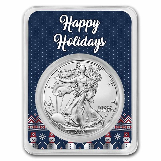 2021 1 oz Silver Eagle Type 2 - w/Happy Holidays Snowmen Card 2021 1 oz Silver Eagle Type 2 - w/Happy Holidays Snowmen Card