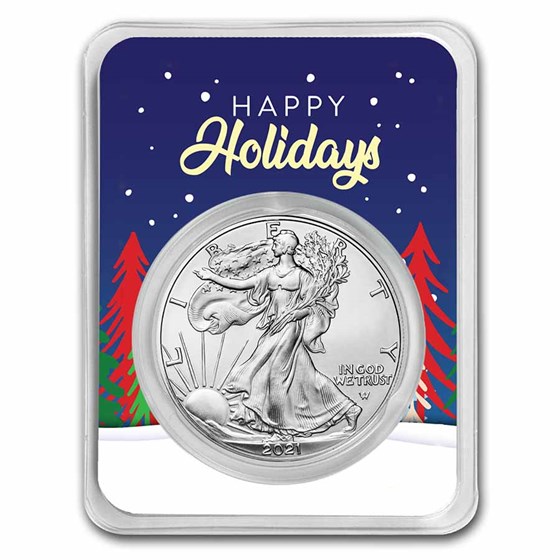 2021 1 oz Silver Eagle Type 2 - w/Happy Holidays Trees Card 2021 1 oz Silver Eagle Type 2 - w/Happy Holidays Trees Card