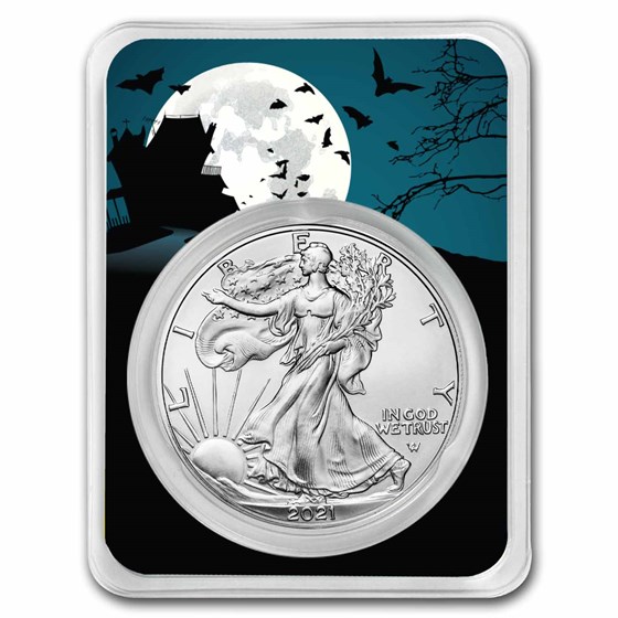 2021 1 oz Silver Eagle Type 2 - (w/Haunted House Card, In TEP) 2021 1 oz Silver Eagle Type 2 - (w/Haunted House Card, In TEP)
