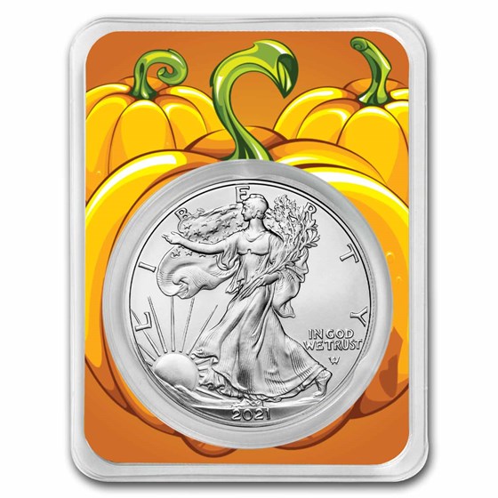2021 1 oz Silver Eagle Type 2- (w/Pumpkin Patch Card, In TEP) 2021 1 oz Silver Eagle Type 2- (w/Pumpkin Patch Card, In TEP)