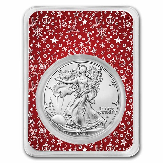 2021 1 oz Silver Eagle Type 2 - w/Red Winter Holiday Card 2021 1 oz Silver Eagle Type 2 - w/Red Winter Holiday Card