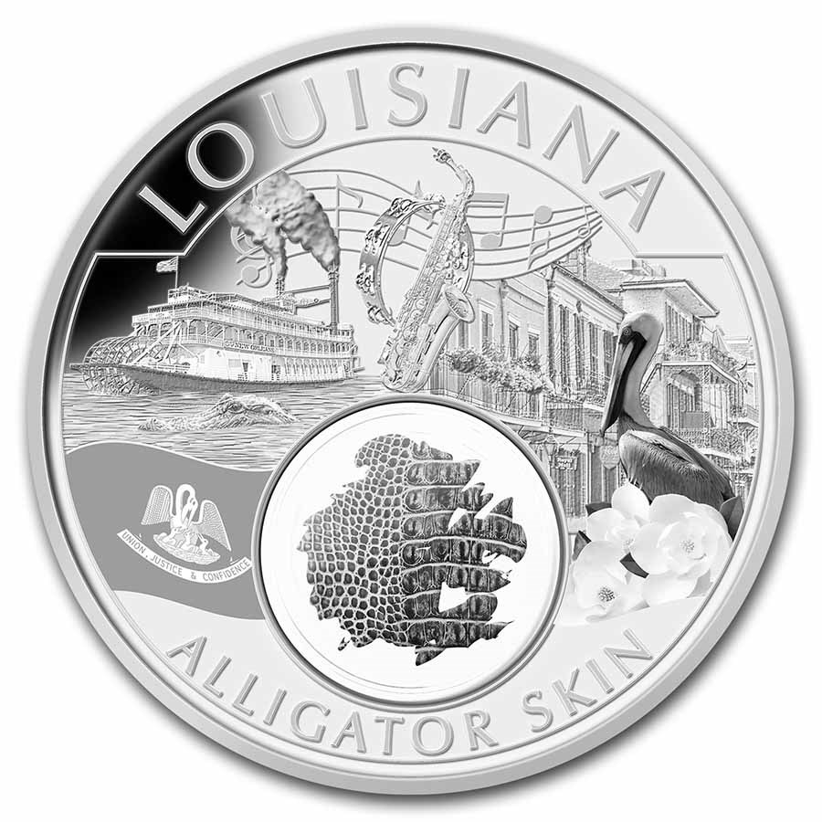 2021 1 oz Silver Treasures of the U.S. Louisiana Alligator Skin