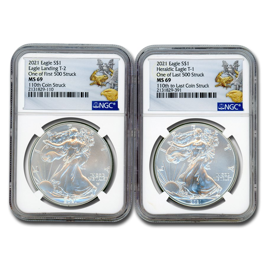 2021 2-Coin Silver Eagle Set MS-69 NGC(First/Last Type 1 & 2 110)