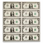 2021 (A-Boston) $1.00 FRN CU (Fr#-B) 10 Uncut sheet