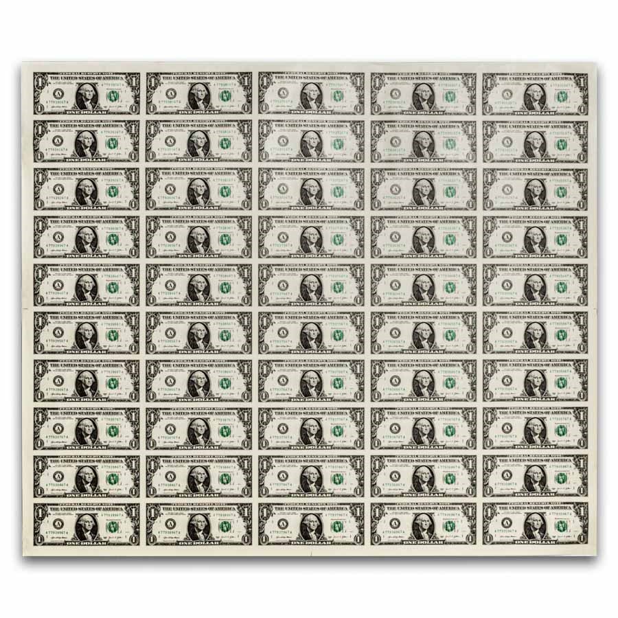 2021 (A-Boston) $1.00 FRN CU (Fr#-B) 50 Uncut sheet