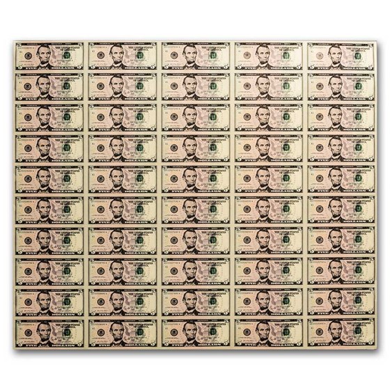 2021 (A-Boston) $5.00 FRN CU (Fr#1999-B) 50 Uncut sheet 2021 (A-Boston) $5.00 FRN CU (Fr#1999-B) 50 Uncut sheet