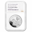 2021 Alderney 2 oz Silver Una and the Lion PR-70 PCGS