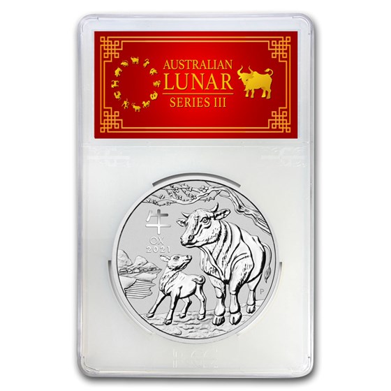 2021 AUS 1 kilo oz Silver Lunar Ox MS-70 PCGS (FS, Red Label) 2021 AUS 1 kilo oz Silver Lunar Ox MS-70 PCGS (FS, Red Label)