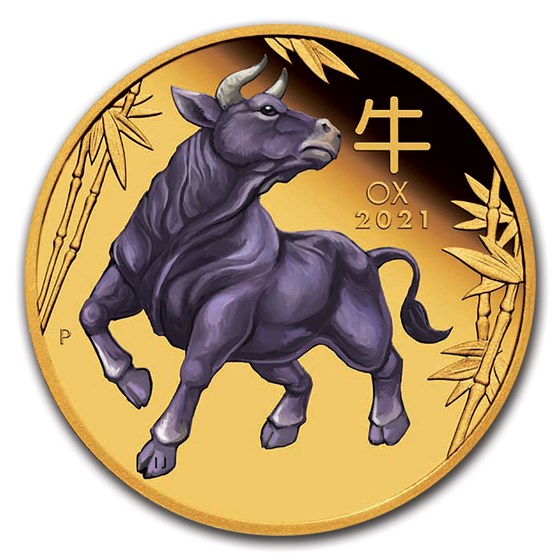 2021 AUS 1 oz Gold Lunar Ox Proof Colorized (w/Box & COA)