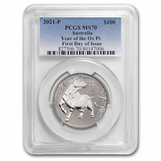 2021 AUS 1 oz Platinum Lunar Ox MS-70 PCGS (FDI) 2021 AUS 1 oz Platinum Lunar Ox MS-70 PCGS (FDI)