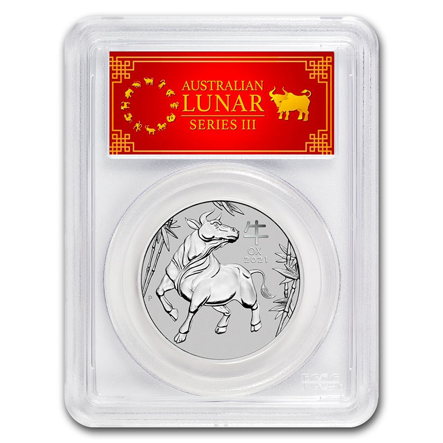 2021 AUS 1 oz Platinum Lunar Ox MS-70 PCGS (FS, Red Label)