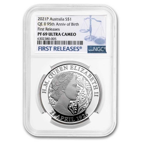 2021 AUS 1 oz Silver HR Queen's 95th Birthday PF-69 UCAM NGC FR 2021 AUS 1 oz Silver HR Queen's 95th Birthday PF-69 UCAM NGC FR