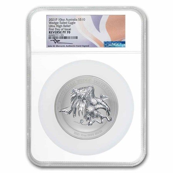 2021 AUS 10 oz Silver Wedge-Tailed Eagle UHR Rev PF-70 NGC