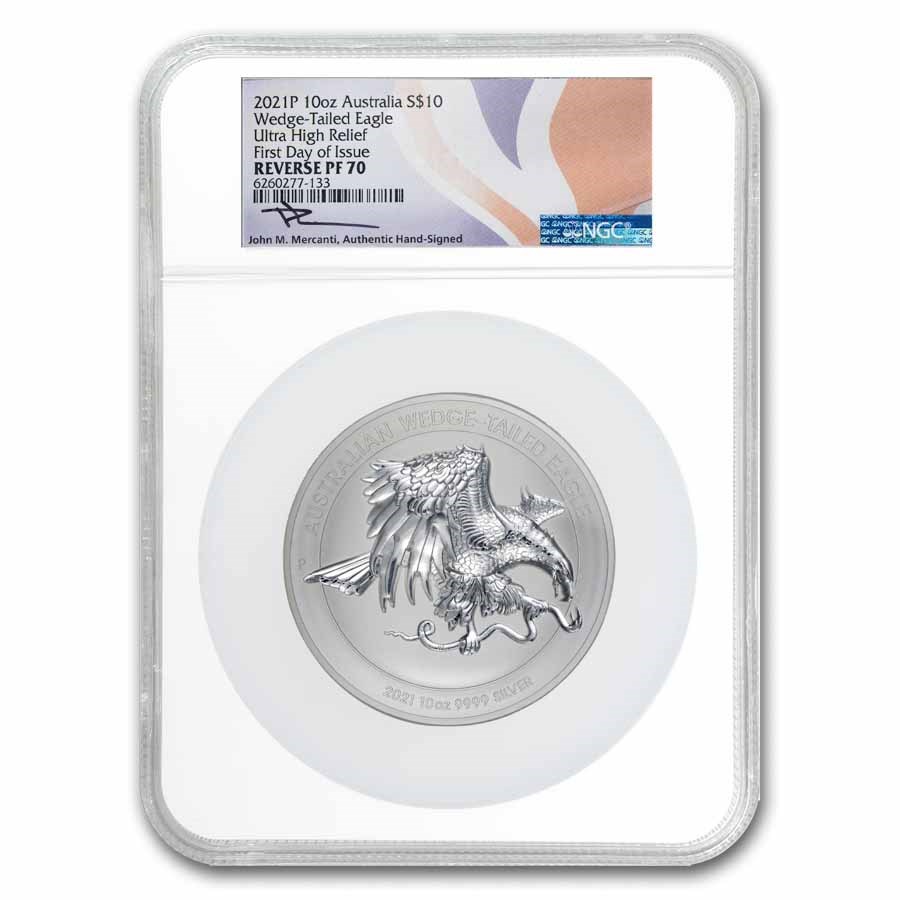 2021 AUS 10 oz Silver Wedge-Tailed Eagle UHR Rev PF-70 NGC