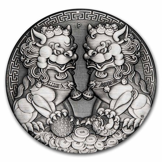 2021 AUS 2 oz Silver Double Pixiu Antiqued (HR, w/Box & COA) 2021 AUS 2 oz Silver Double Pixiu Antiqued (HR, w/Box & COA)
