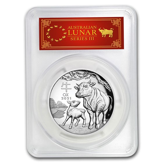 2021 AUS 5 oz Silver Ox HR COA #4 PR-70 DCAM (FS, Red Label)
