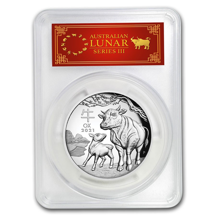 2021 AUS 5 oz Silver Ox HR COA #4 PR-70 DCAM (FS, Red Label)