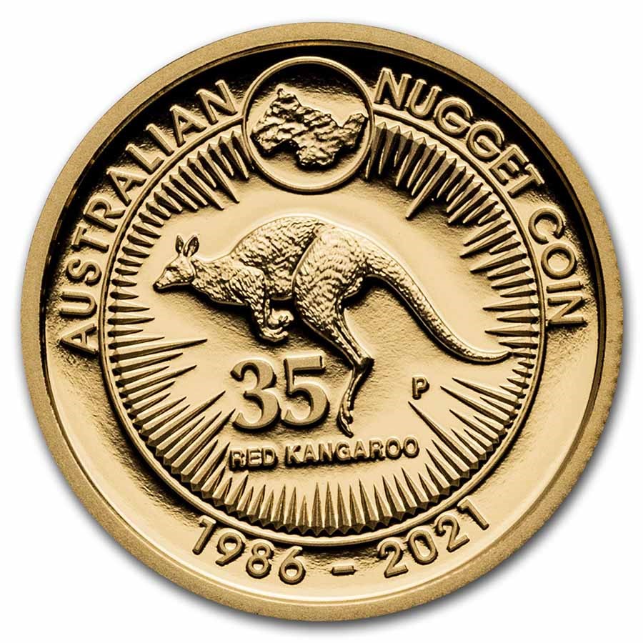2021 AUS Gold 1/4 oz 35th Anniv Australian Kangaroo Nugget Proof