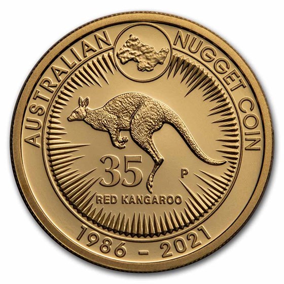 2021 AUS Gold 1 oz 35th Anniv Australian Kangaroo Nugget Proof