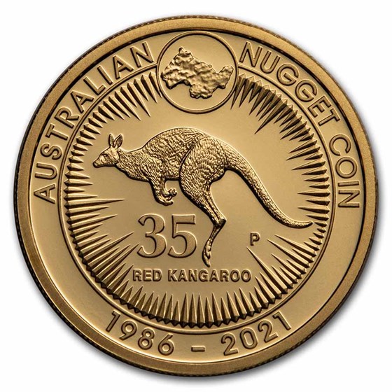 2021 AUS Gold 1 oz 35th Anniv Australian Kangaroo Nugget Proof 2021 AUS Gold 1 oz 35th Anniv Australian Kangaroo Nugget Proof