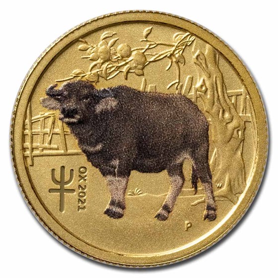 2021 Australia 1/10 oz Gold Lunar Ox BU (Series III, Colorized)