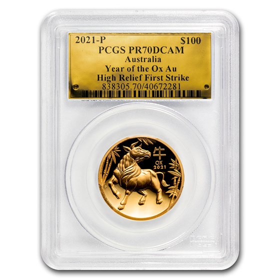 2021 Australia 1 oz Gold Lunar Ox HR PR-70 (FS, Gold Label) 2021 Australia 1 oz Gold Lunar Ox HR PR-70 (FS, Gold Label)