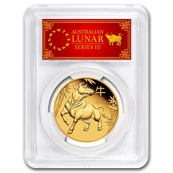 2021 Australia 1 oz Gold Lunar Ox MS-70 PCGS (FDI, Red Label) 2021 Australia 1 oz Gold Lunar Ox MS-70 PCGS (FDI, Red Label)