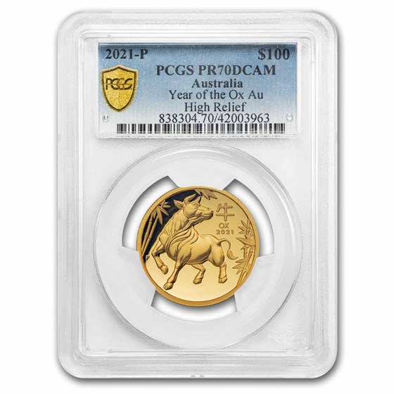 2021 Australia 1 oz Gold Lunar Ox PR-70 PCGS HR