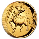 2021 Australia 1 oz Gold Lunar Ox Proof (HR, Box & COA)