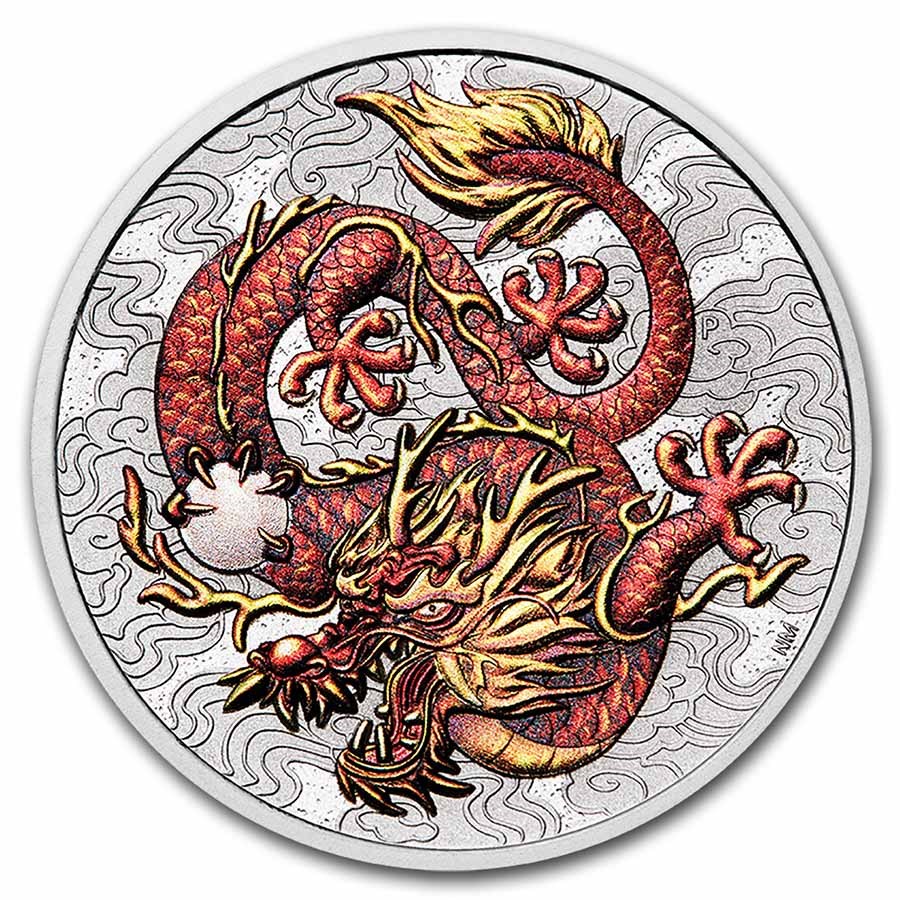 2021 Australia 1 oz Silver Dragon Colorized BU (in Capsule)