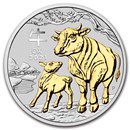 2021 Australia 1 oz Silver Lunar Ox (Gilded, w/Capsule & COA)