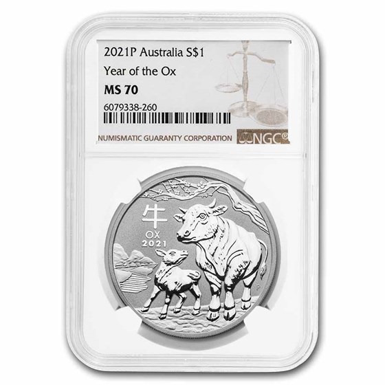 2021 Australia 1 oz Silver Lunar Ox MS-70 NGC 2021 Australia 1 oz Silver Lunar Ox MS-70 NGC