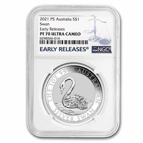 2021 Australia 1 oz Silver Swan PF-70 NGC (ER) 2021 Australia 1 oz Silver Swan PF-70 NGC (ER)