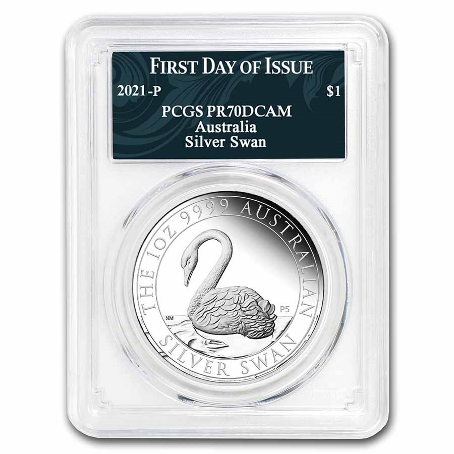 2021 Australia 1 oz Silver Swan PR-70 PCGS (FDI, Swan Label)