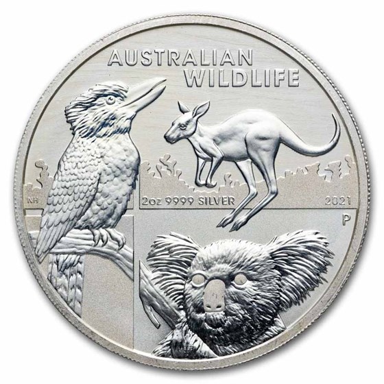 2021 Australia 2 oz Silver $2 Australian Wildlife BU (Milk Spots)