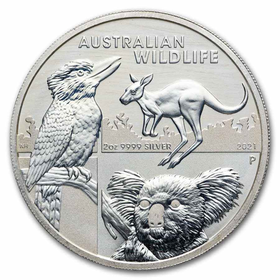 2021 Australia 2 oz Silver $2 Australian Wildlife BU (Milk Spots)