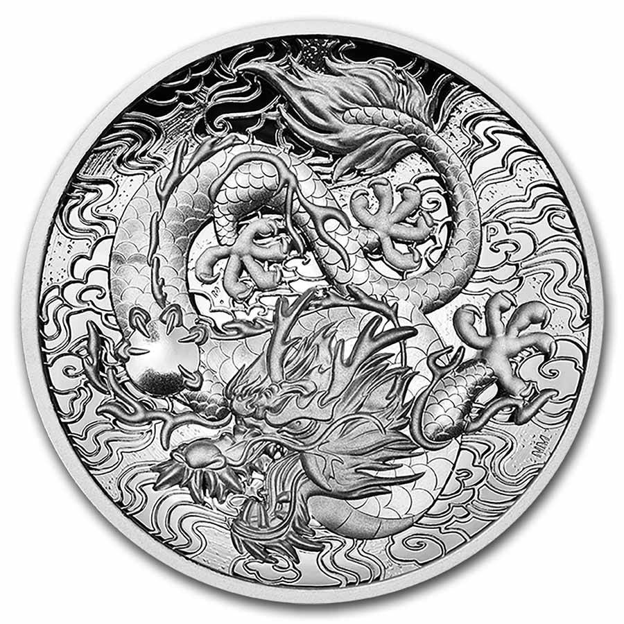 2021 Australia 2 oz Silver Proof High Relief Dragon