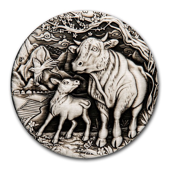 2021 Australia 2 oz Silver Year of the Ox Antiqued 2021 Australia 2 oz Silver Year of the Ox Antiqued