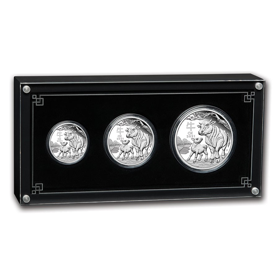 2021 Australia 3-Coin Silver Lunar Ox Proof Set (w/Box & COA)