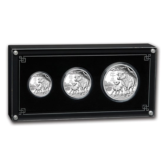 2021 Australia 3-Coin Silver Lunar Ox Proof Set (w/Box & COA) 2021 Australia 3-Coin Silver Lunar Ox Proof Set (w/Box & COA)