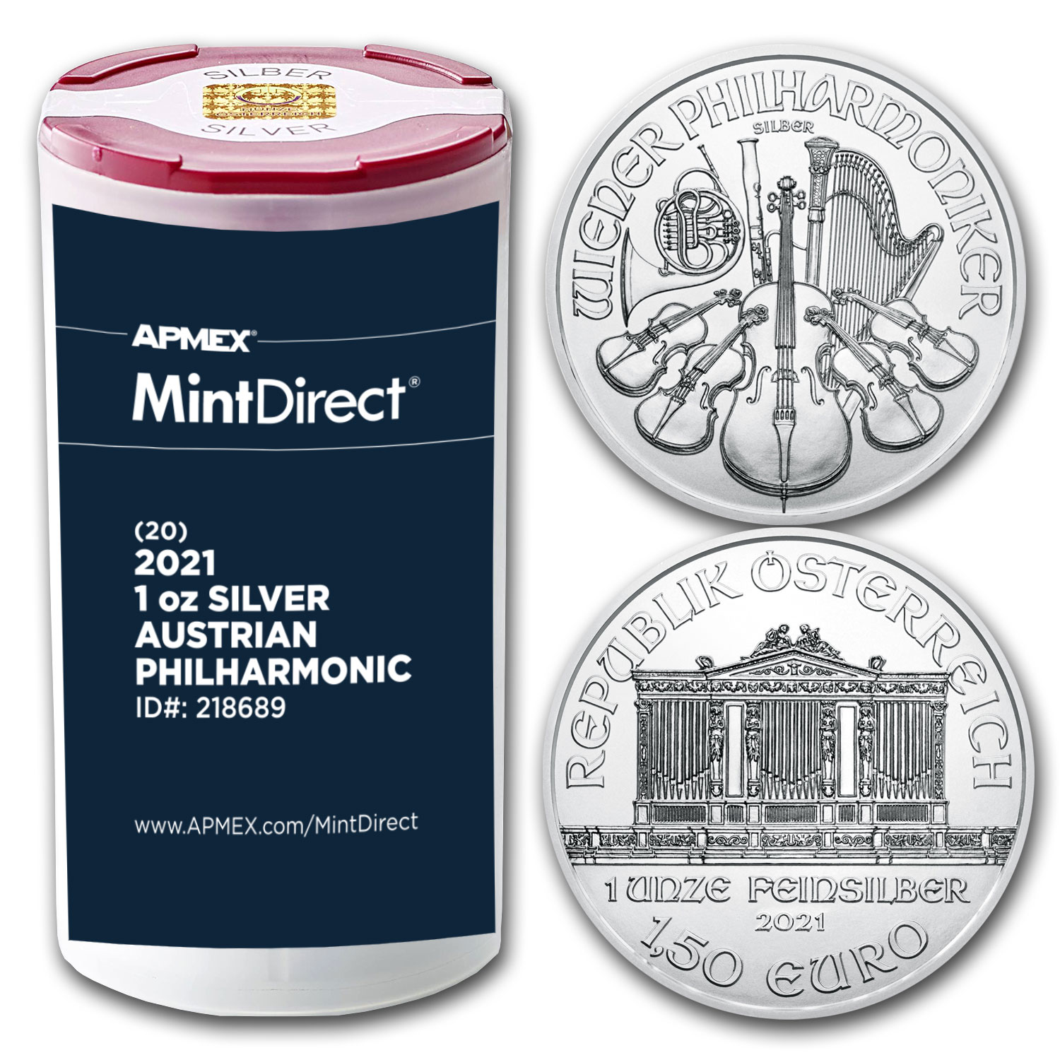 2021 Austria 1 oz Silver Philharmonic 20-Coin MintDirect Tube